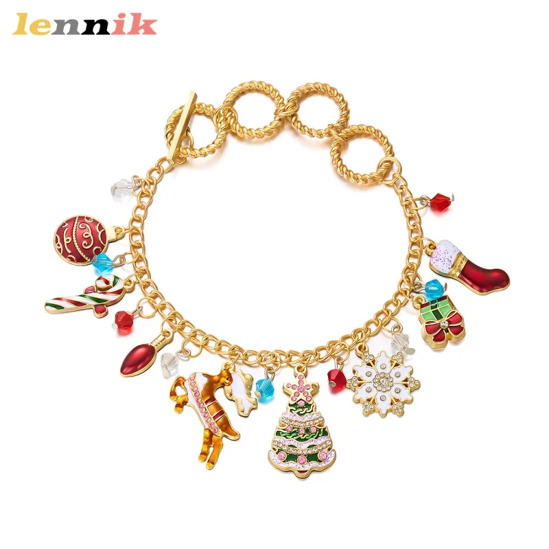 عيد الميلاد سلسلة ذهبية ندفة الثلج الرنة ثلج قلادة سوار مجموعة، عبر الحدود متعددة الإكسسوارات والمجوهرات سوار مجموعة