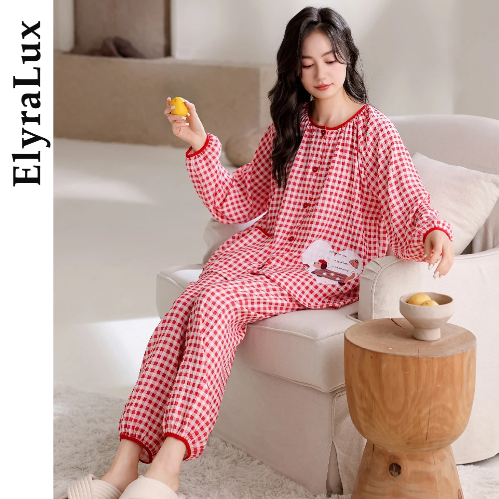 

ElyraLux Women’s Plaid Pajamas Set Long Sleeve Button Down Sleepwear Soft Warm Loungewear Cozy Home Clothes for Autumn Winter
