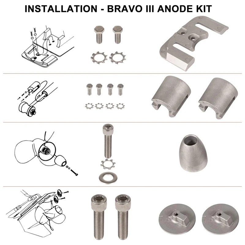 Complete Aluminum Anode Kit Compatible with 2004+ Mercruiser Bravo 3 III Drives Sterndrives Replace for CMBRAVO3KITA, 888761Q02