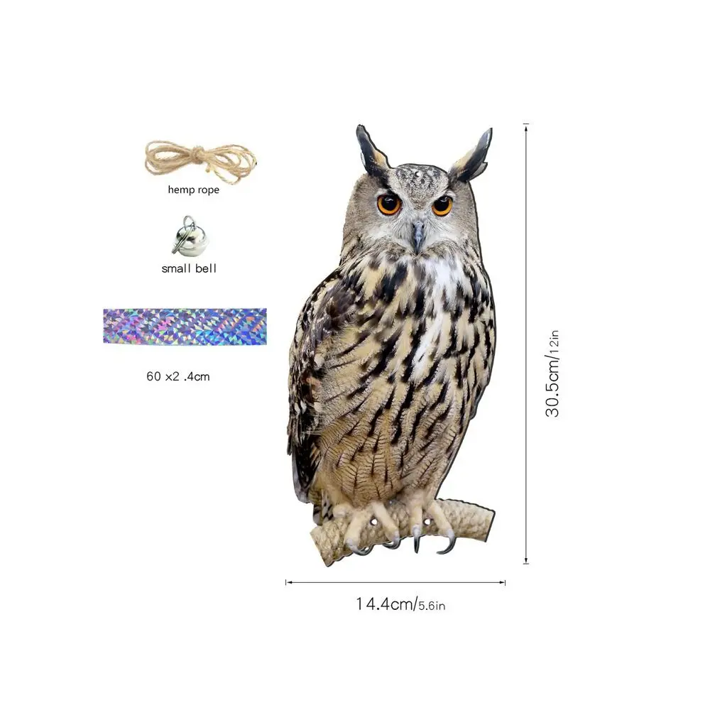 Owl Wind Chime With Bells Bird Repel Owl Scarecrow Waterproof Rectangle Fake Bird Scare Device Hanging Bird Repeller Patio