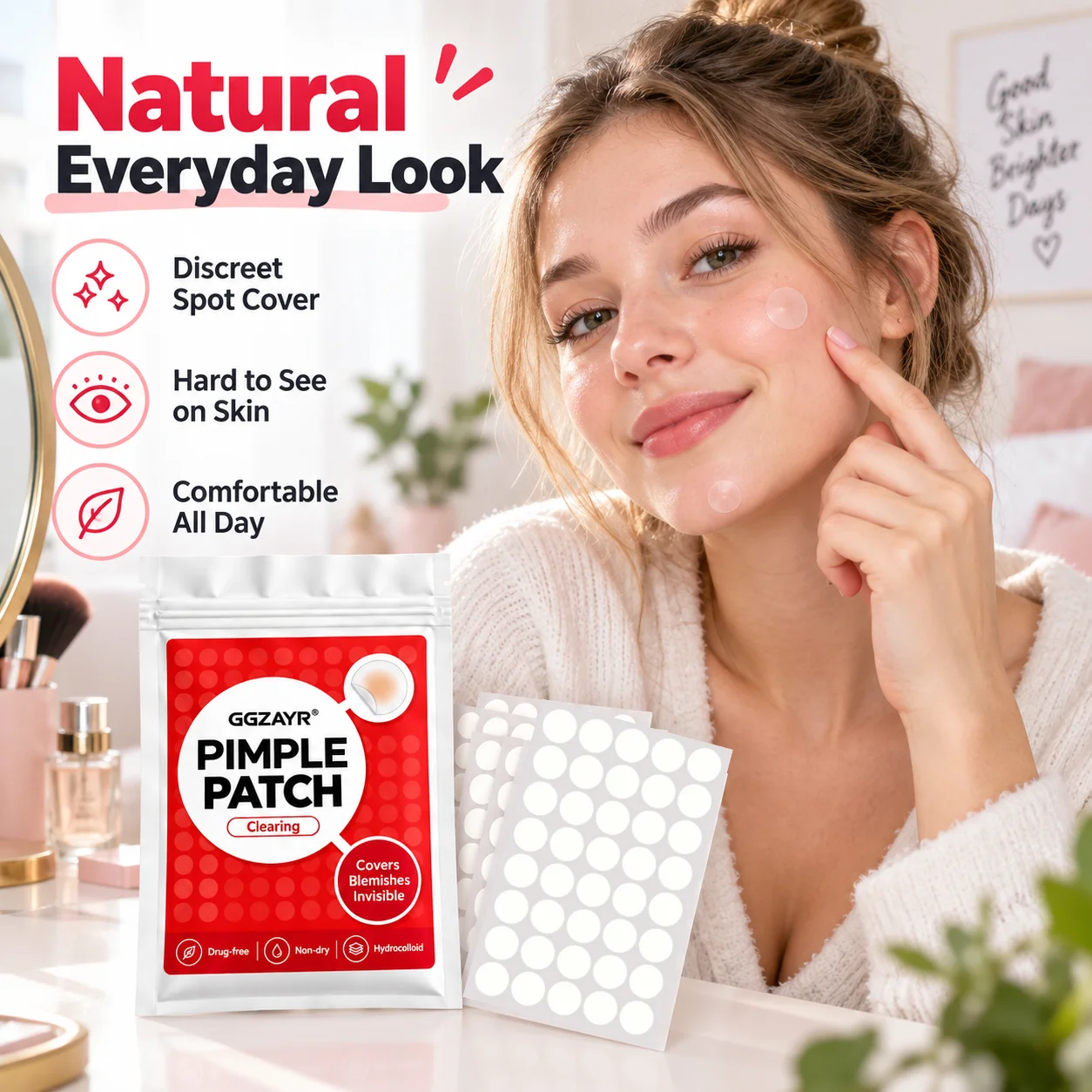 246PCS Pimple Patch Set, 3 Large Patch Sheets + 6 Round Hydrocolloid Spot Cover Sheets for Face