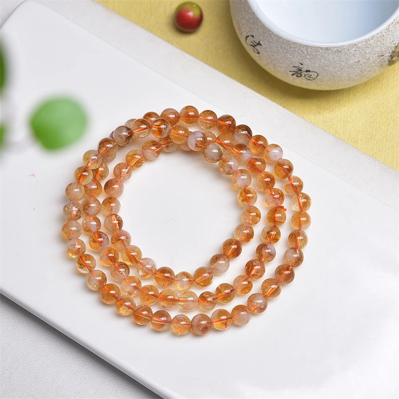 

6MM Natural Citrine Triple Circle Bracelet Reiki Healing Stone Fashion Jewelry Holiday Gifts For Women 1PCS