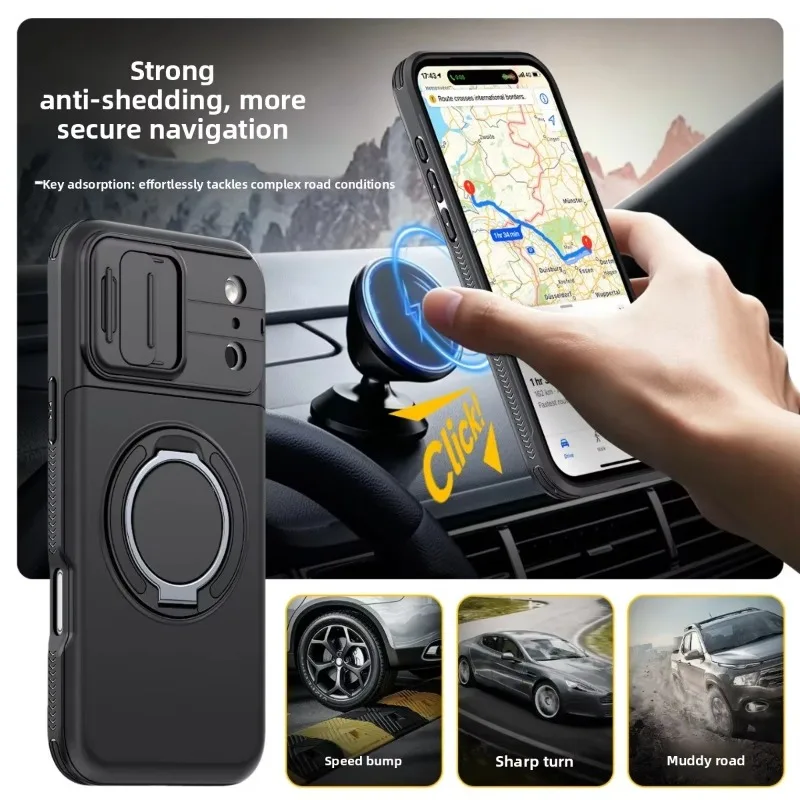 Luxury PC+TPU Armor Shockproof Phone Case for IPhone 18 Pro Max 17 16 15 14 Magnetic Ring Bracket Card Slot Wallet Protect Cover view 6