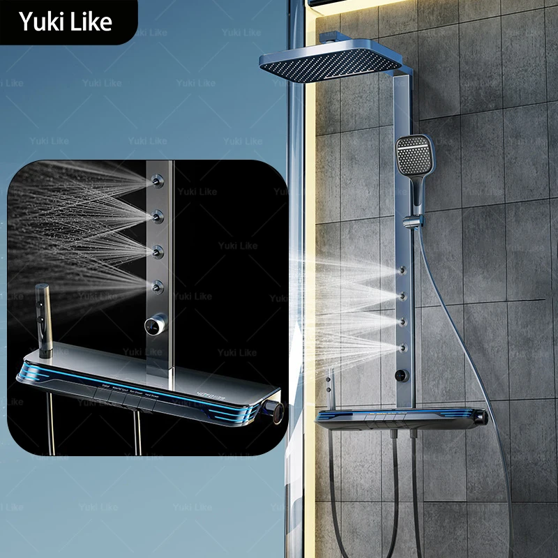 

Bathroom Grey Shower System Set Multifunctional Digital Display Piano Key With Waist Spray Bath Booster Sprayer Shower Set