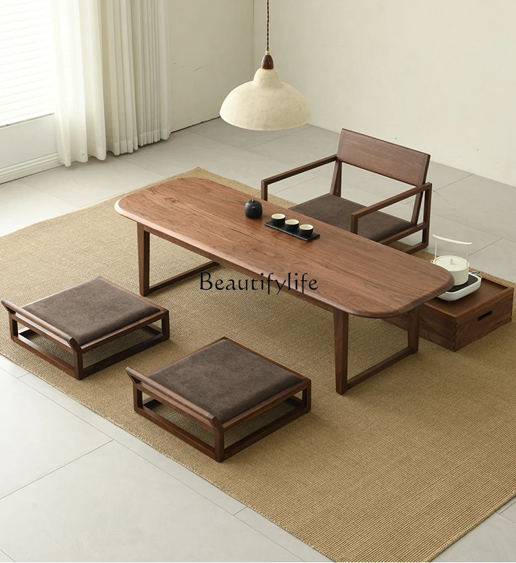 Japanese-Style Tea Table Household Black Walnut Solid Wood Modern Minimalist Balcony Low Table