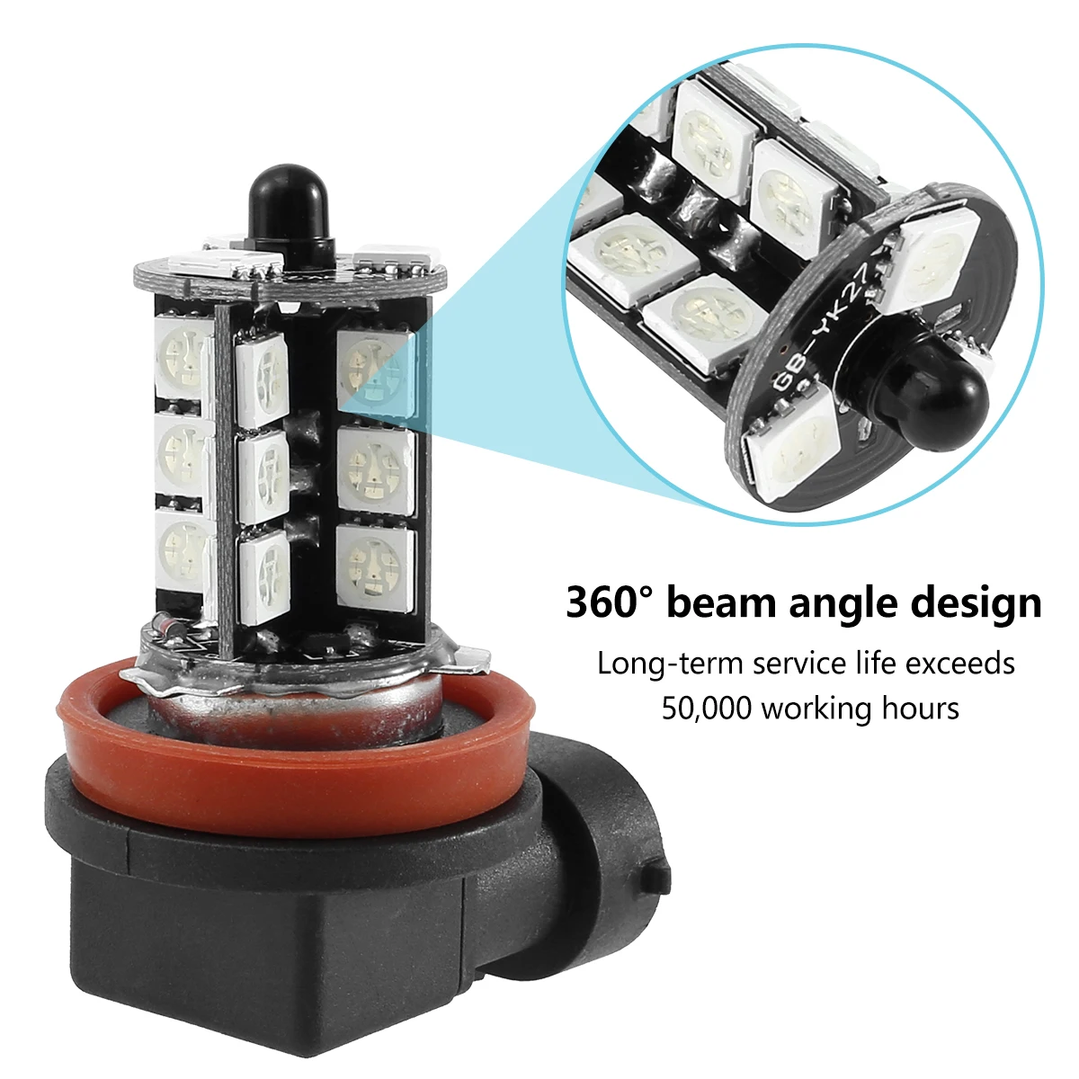 2 قطعة 27 LED أضواء الضباب للسيارة H8/H11 RGB مصابيح الضباب مع جهاز التحكم عن بعد الملونة 360 °   شعاع زاوية 4 طرق لمبات الضباب الأمامية