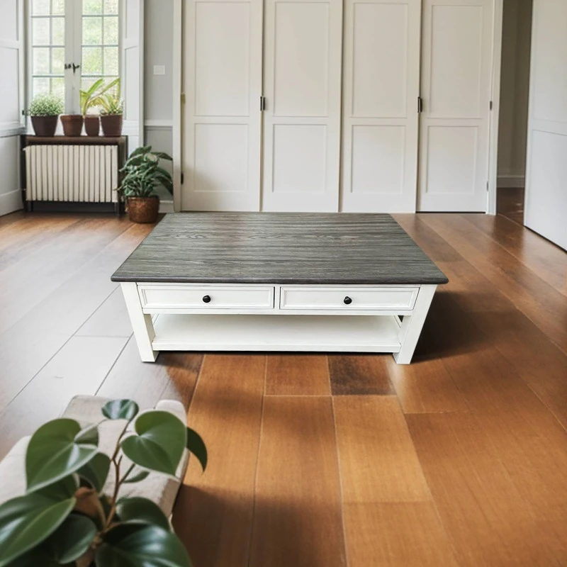 

Dark Grey MDF Top and White Oak Drawer Living Room Storage Table