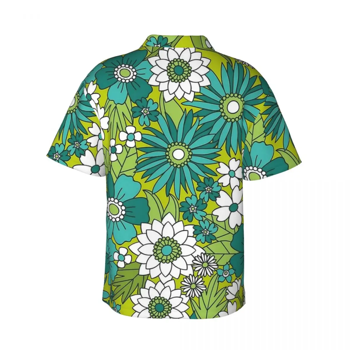 Groovy Flower Power Green Hawaiian Shirt Man Beach Casual Shirts Short Sleeves Korean Fashion Graphic Vintage Oversized Blouses