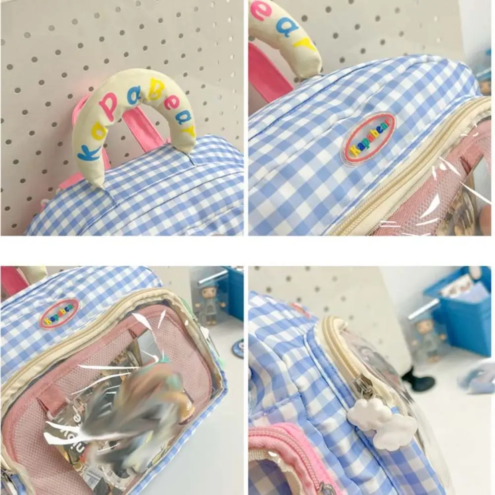 Zipper Bag Blue Plaid Itabag Dual Purpose Korean Style Transparent Pocket PU Idol Merchandise Storage Fashion Backpacks Children