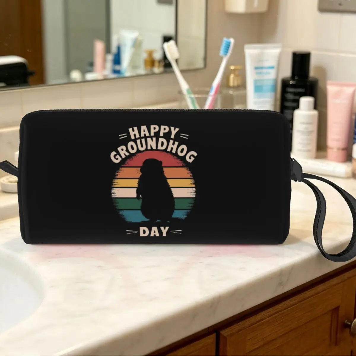 Celebrate Groundhog Day Makeup Bag Cosmetic Organizer Storage Dopp Kit for Women Beauty Travel Pencil Case