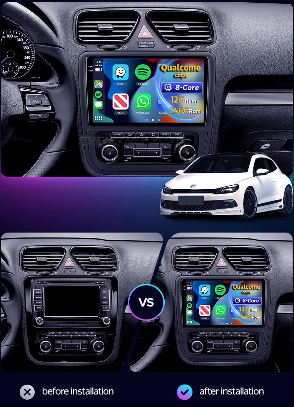 For Volkswagen Scirocco 3 III Mk3 2008 - 2015 Android 16 2K QLED Android Car Radio Multimedia Video Player GPS Stereo CarPlay 4G