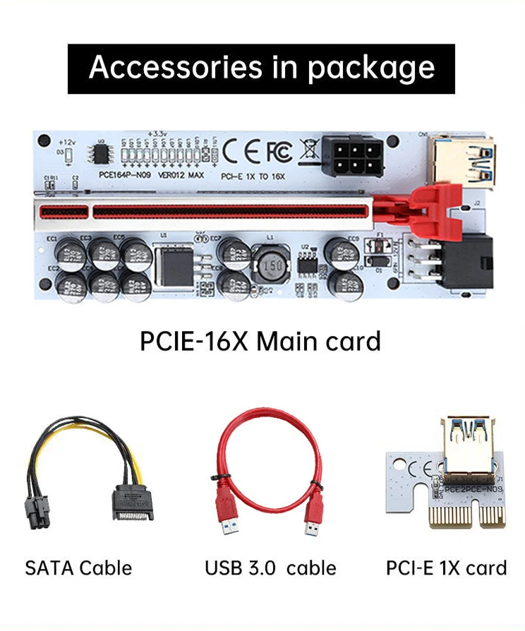 Imagem -06 - Pcie Riser Ver012 Max 012max Riser Pci Express X16 Extensor Usb3.0 Gpu Riser para Placa de Vídeo w Led para Bitcoin Miner Mining Pcs