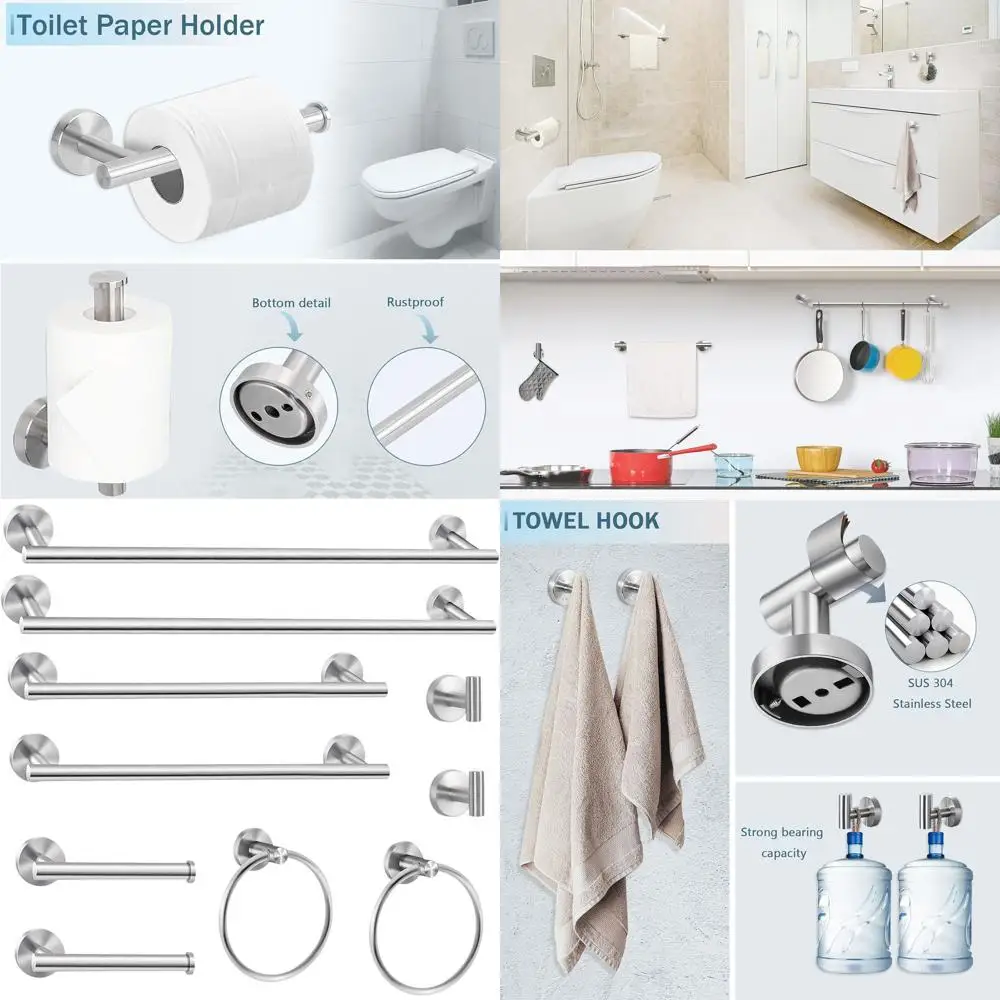 

24 Inch Brushed Nickel Bathroom Accessory Set with Towel Bar, Ring, Toilet Paper Holder, and Robe Hook, Made of SUS304 Stainless