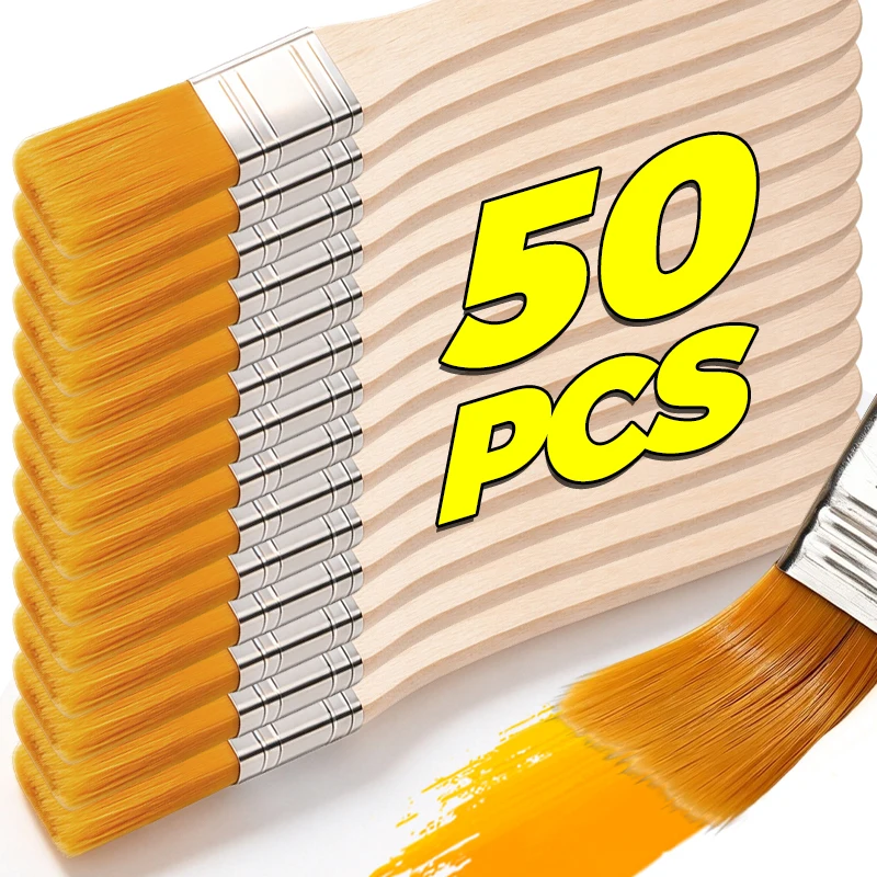 50/10PCS Nylon Soft Bristle Brush Wooden Handle Paint Brush For Oil Painting Drawing Wall Fence Furniture Trim Painting Tools