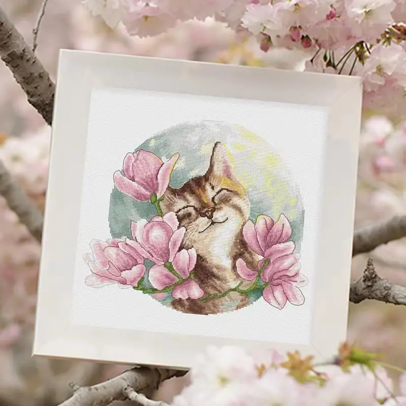 Quality Beautiful Counted Cross Stitch Kits Embroidered Home Decoration Magnolia kitten 38-34