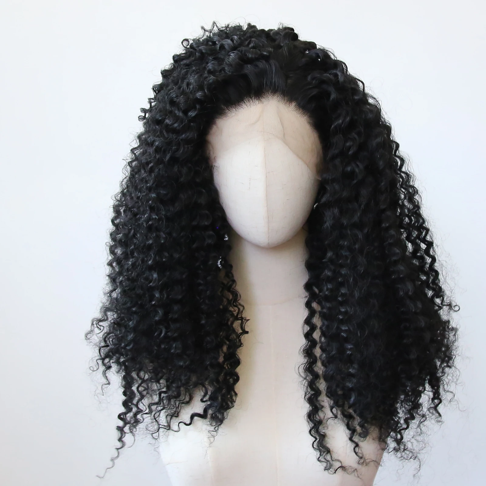 Kinky Curly Black Synthetic Lace Front Wig Jet Black Deep Curly Lace Front Synthetic Wig Pre Plucked Natural Hairline