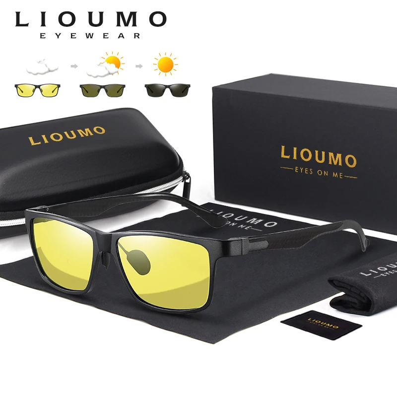 LIOUMO High Quality Carbon Fiber Frame Sunglasses Polarized Men Photochromic Day Night Vision Glasses Women Anti-glare Eyewear