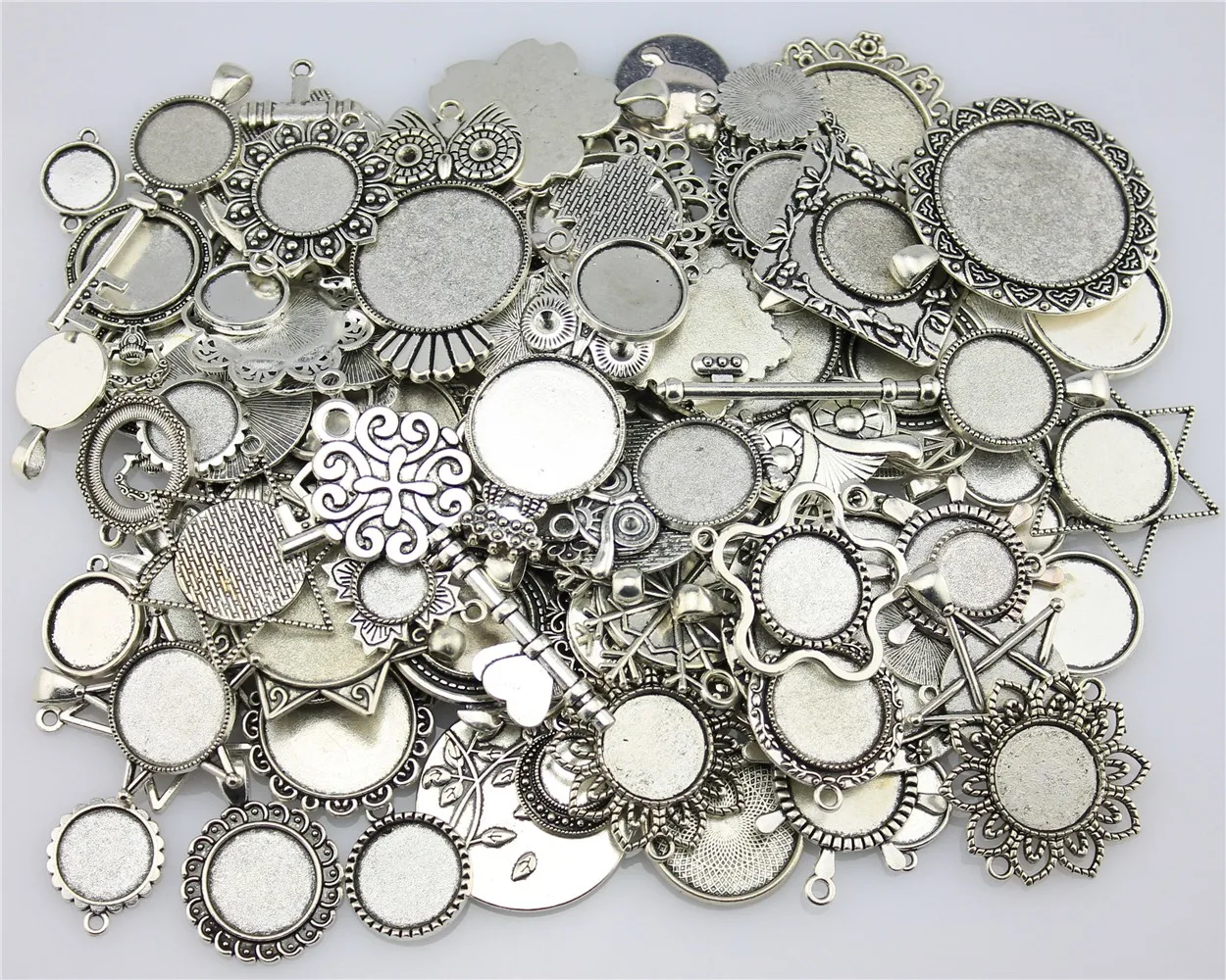 40gram Mix Designs Antique Bronze Color & Antique Silver Color Pendant Blank Cameo Cabochon Base Setting Jewelry Accessories