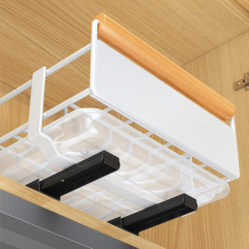 Pull-out Dish Rack With Wooden Handle And Drain Tray, Multifunctional Single Layer Dish Drying Rack