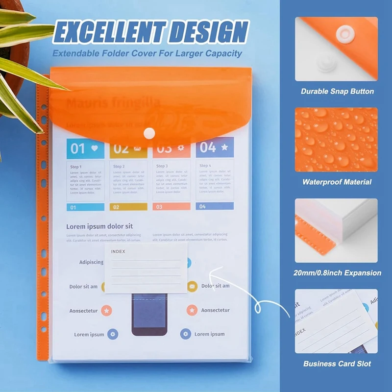 مجلدات تنظيم الجيب TTKK الساخنة، 12 عبوة من المجلدات القابلة للتوسيع والمغلفات البلاستيكية ومجلدات الموثق لـ 2/3/4 حلقة الموثق