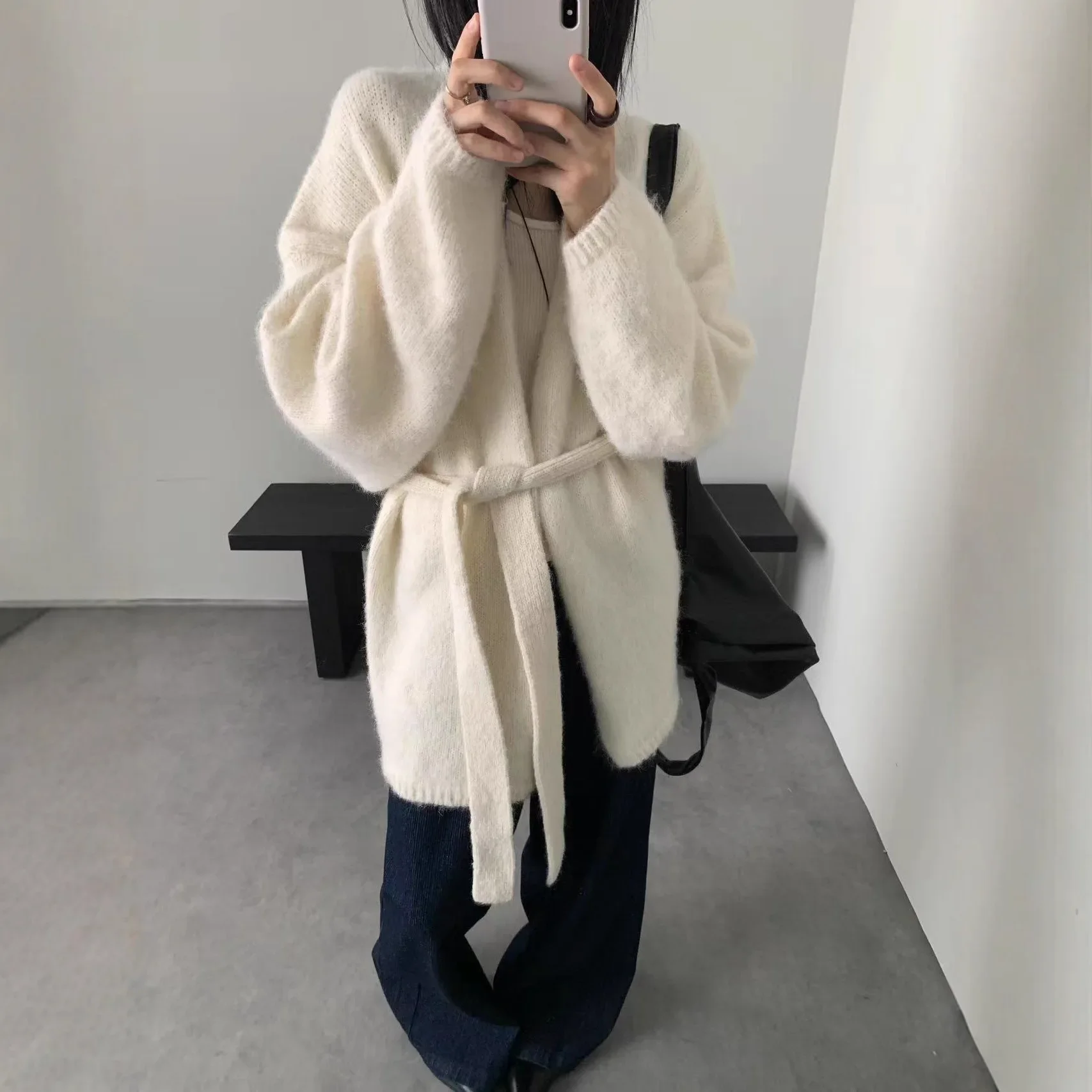 

Fall/Winter 2025 New Lazy Style Simple Sweater Cardigan Women's Wool Brushed Loose Midi Knitted Jacket Women's Women