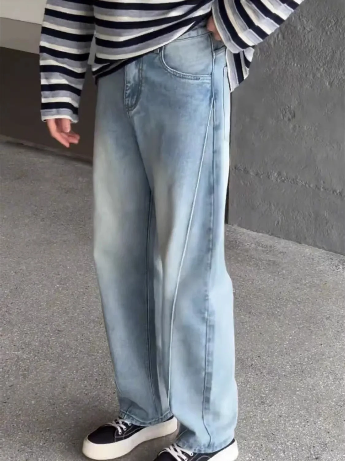 

Retro Waed Light Blue Denim Jeans Men's Casual Straight Leg Long Pants Faionable Autumn New Sle Breathable Comfortable
