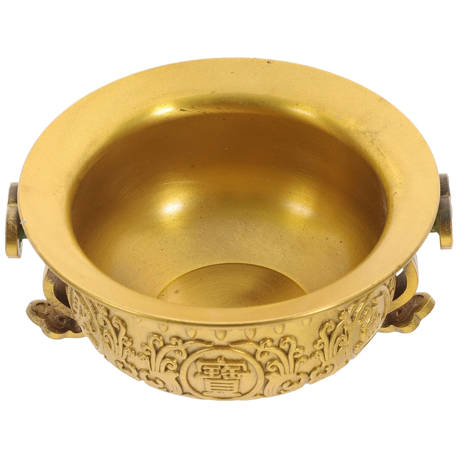 

Brass Temple Offering Fine Carved Fish Insects Birds Desktop Cornucopia Decoration Golden Treasure Bowl Ornament Festival Gift
