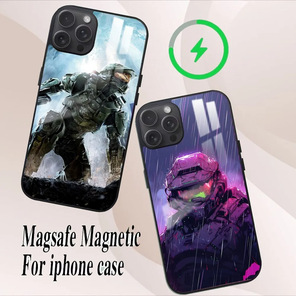 U-UNSC H-Halo Game Phone Case For iPhone 16 15 14 13 12 11 Pro Max Plus Mini Magsafe Mirror Wireless Magnetic Cover