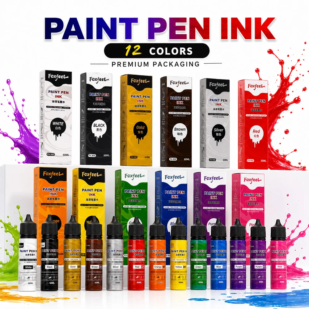 60ml Farbstift-Tintennachfüllung Hochdeckende Lebendige Farben Permanentmarker-Tinte für Glas, Kunststoff, Stein, Keramik, Stoff, DIY-Graffiti-Kunst