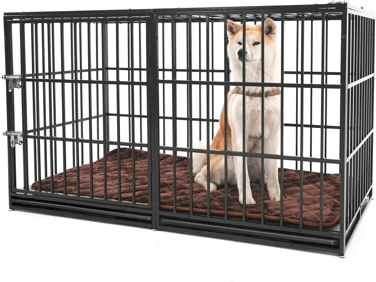 

60'' Large Dog Crate Cage, Heavy Duty Galvanized Iron Dogs Kennels Furniture with Cushion, 2 Doors