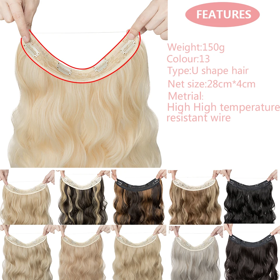 Snoilite Synthetic 20-24inches Invisible Wire Artificial Hair Extensions 4 Clip Fake False Long Wavy Hair Piece Blonde For Woman