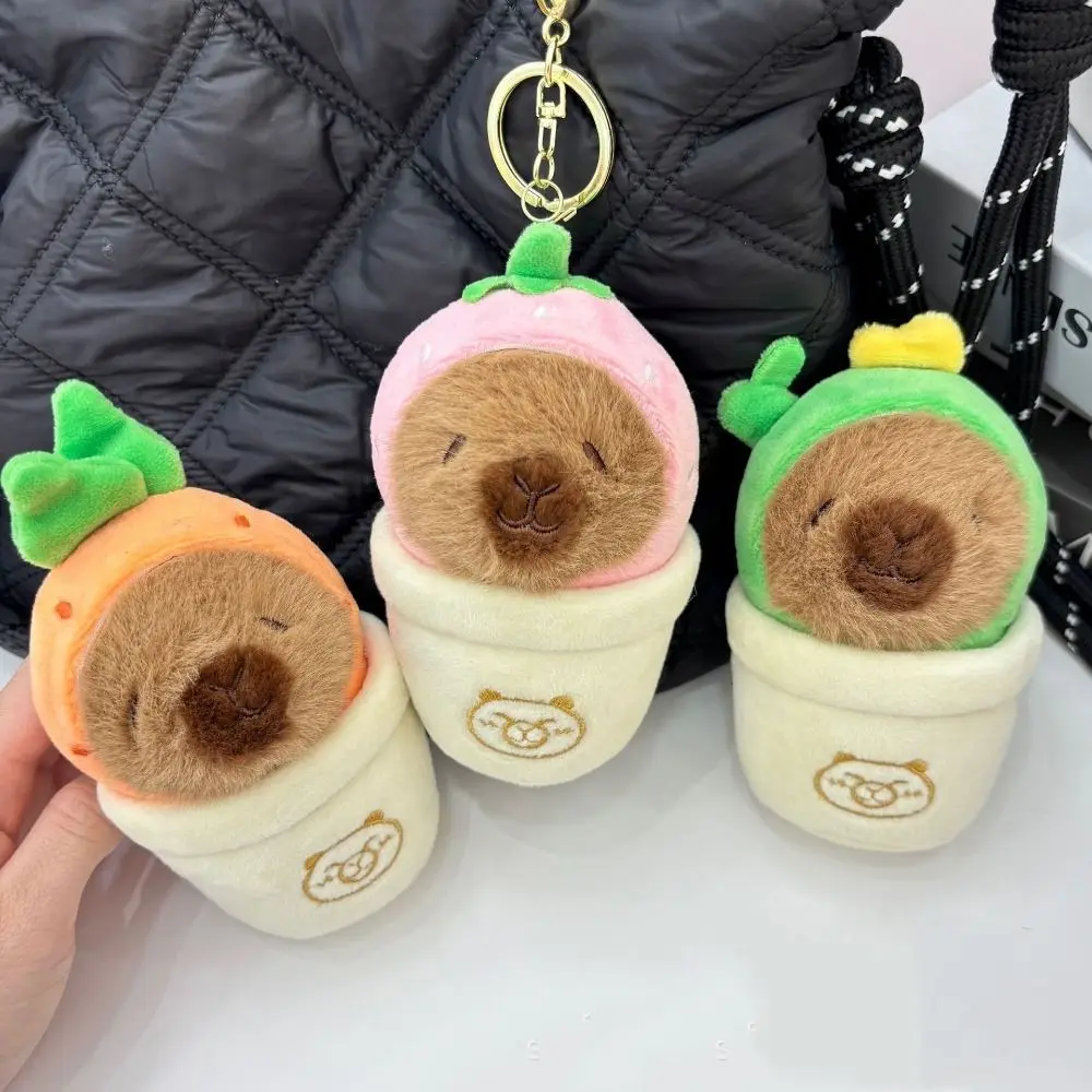 Potted Plants Capybara Plush Pendant Strawberries Carrots Capybara Plush Keyring Funny Lovely Capybara Plushie Doll Girls