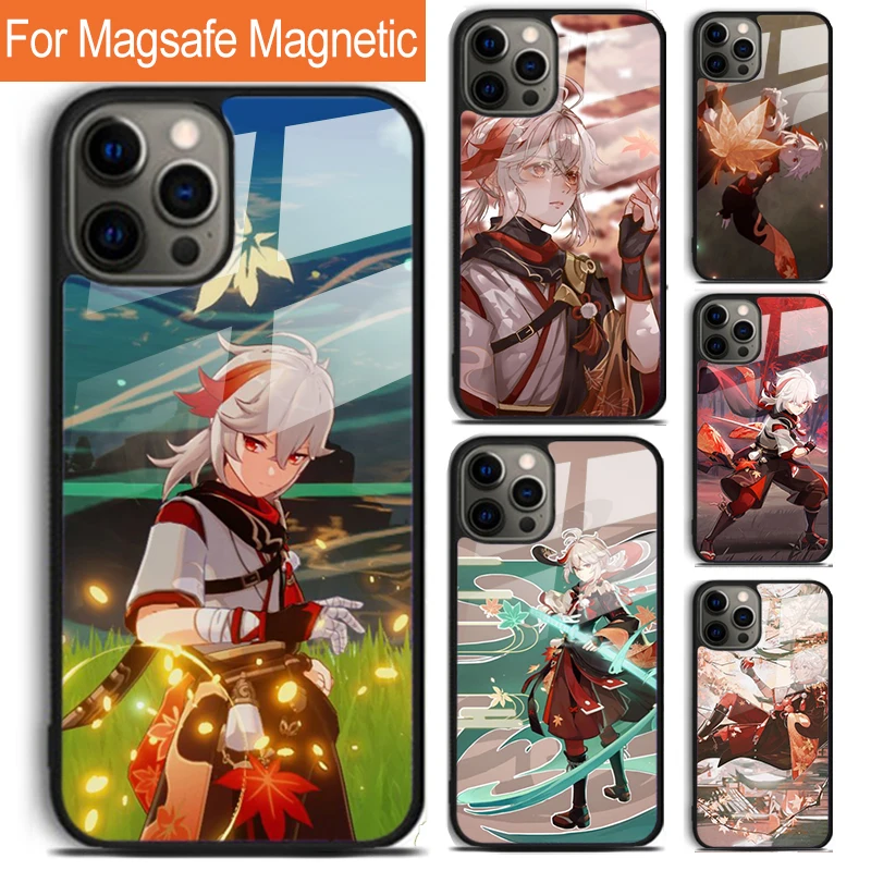 Genshin Impact Kaedehara Kazuha leaf Phone Case For iPhone 16 15 14 13 12 Pro Max Plus Magsafe Magnetic Wireless Charging Cover