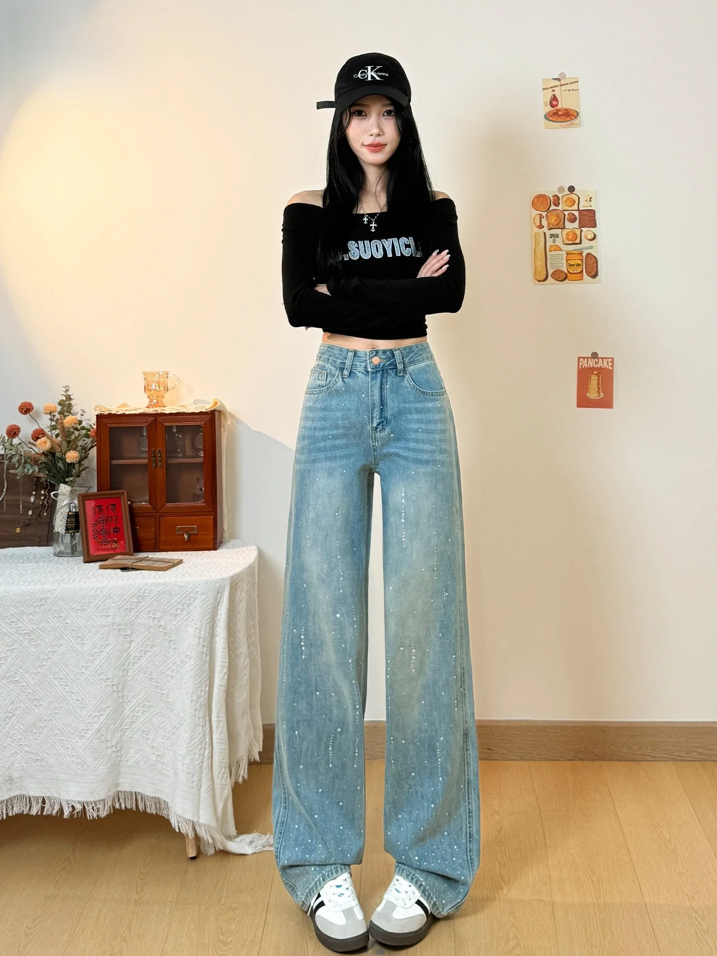 

High Waist Wide Leg Denim Jeans Women's Loose Slimming Drapey Straight Leg Floor-Length Pants Casual American Style Spring 2026