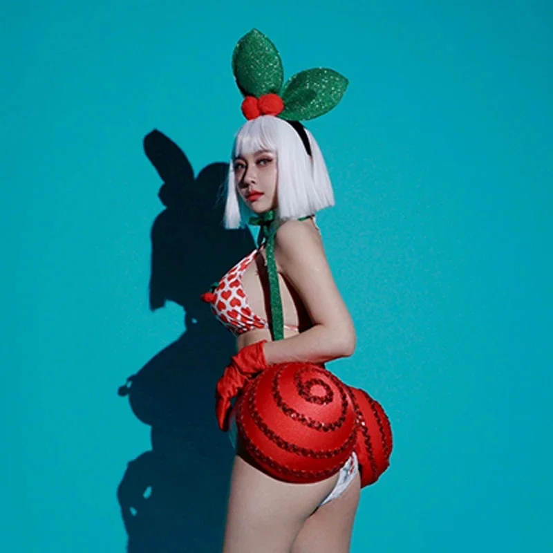 Costume de scène de danse cerise, Bikini Sexy, tenue de pôle danse, vêtements de fête Rave pour femmes, discothèque Gogo Jazz, ensemble de vêtements de danseuse, nouvelle collection