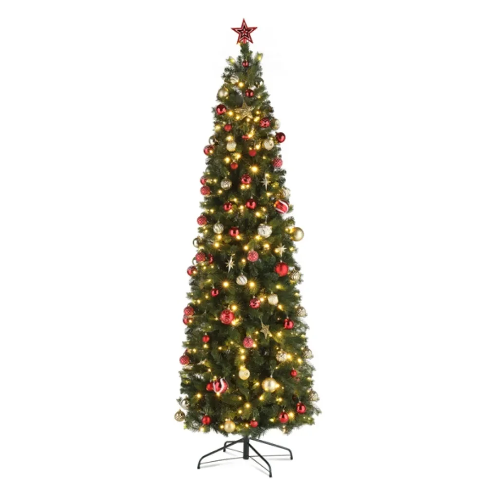 Colorful PVC Christmas Tree Structure, Warm Ribbon, 10 Patterns, 1090 Branches, Round Heads, Pencil Shape, 350 Lights