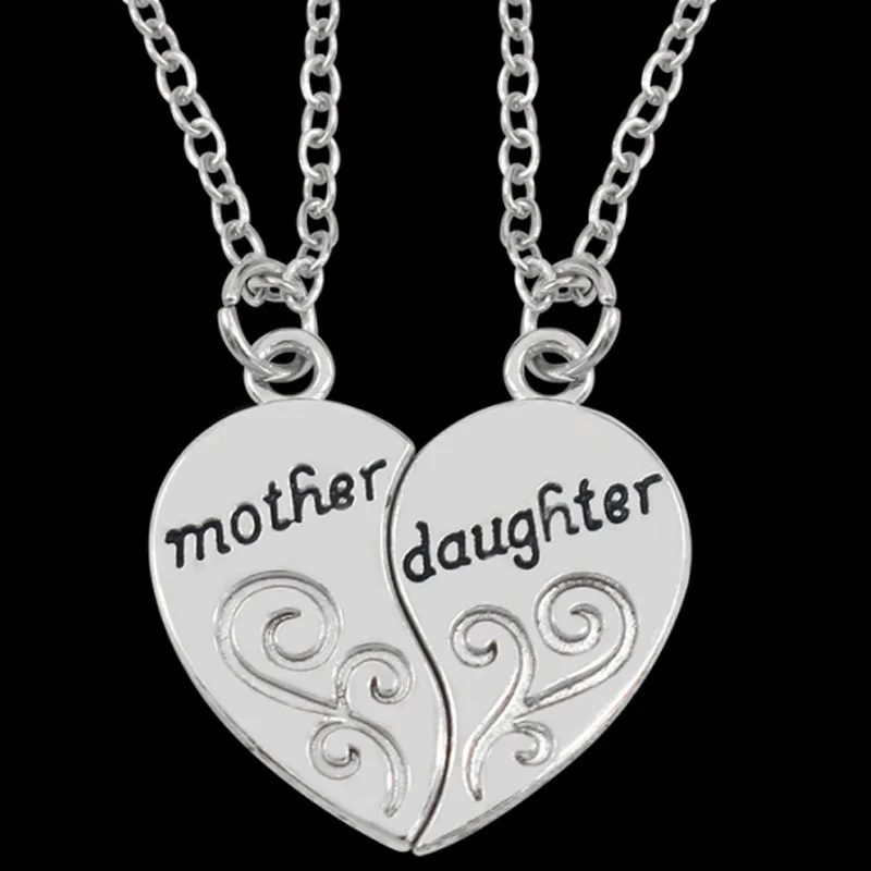 

2pcs Antique Silver-plated Necklace Fashionable Mother Beautiful Daughter Combination For Love Parent Child Style Jewelry