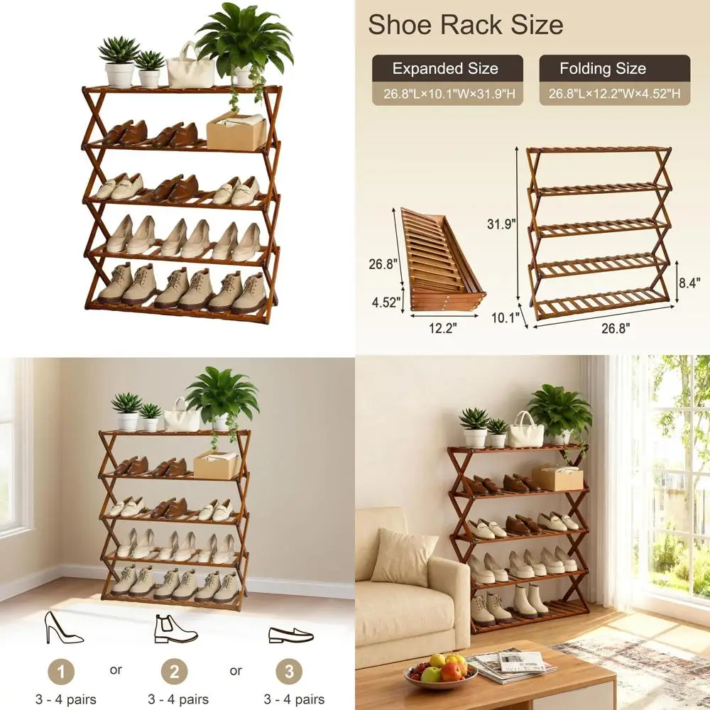 

5-Tier Bamboo Shoe Rack for Closet, Wooden Storage Shelf