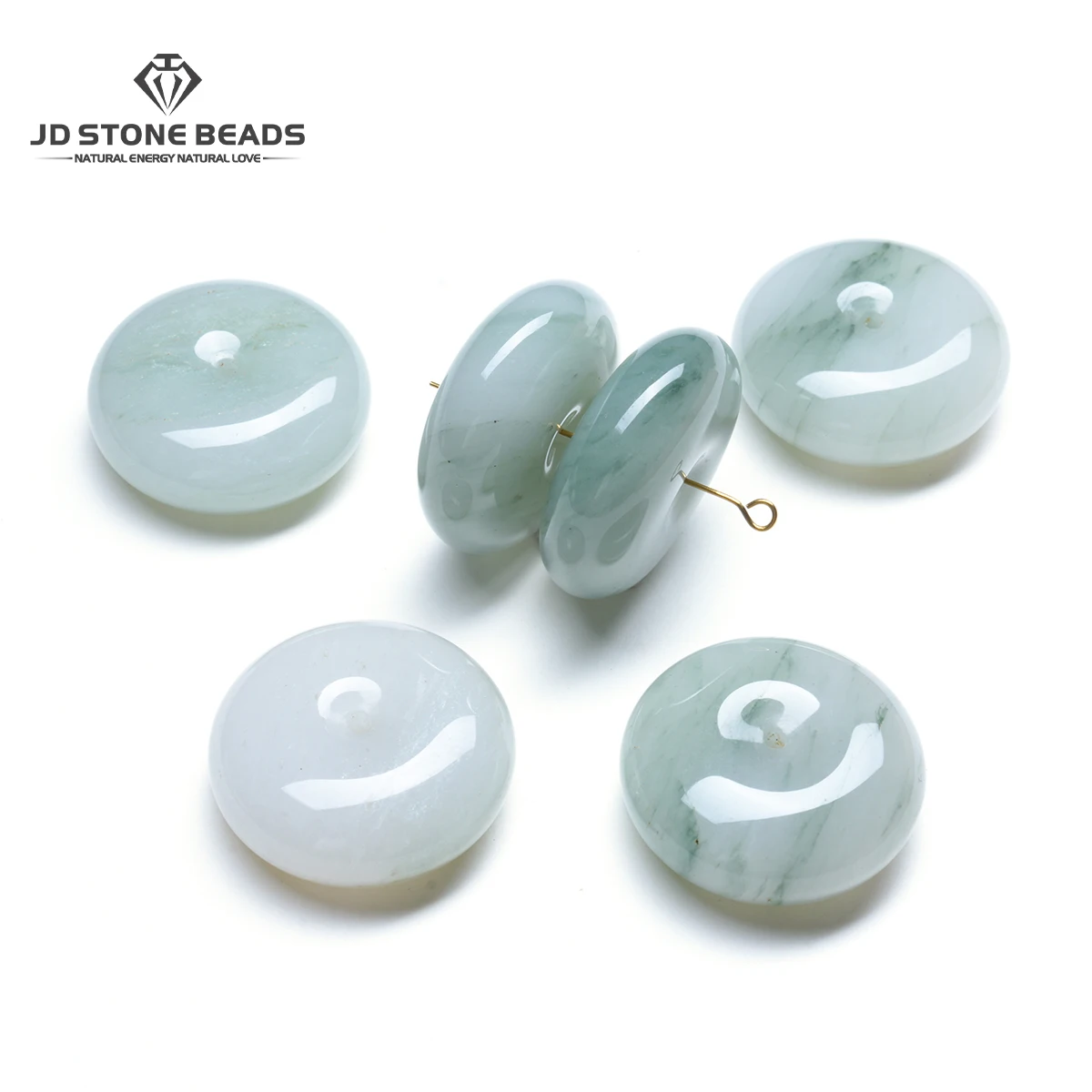 1 Pc Natural Tianshan Jade Ping An Kou Beads Icy Green Donut Shape Lucky Amulet Spacer for DIY Necklace Bracelet Jewelry Making