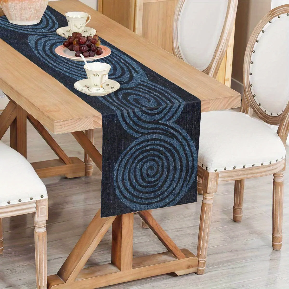 Navy Blue Abstract Spiral Table Runner - Nordic Minimalist Dining Coffee Table Home Decor