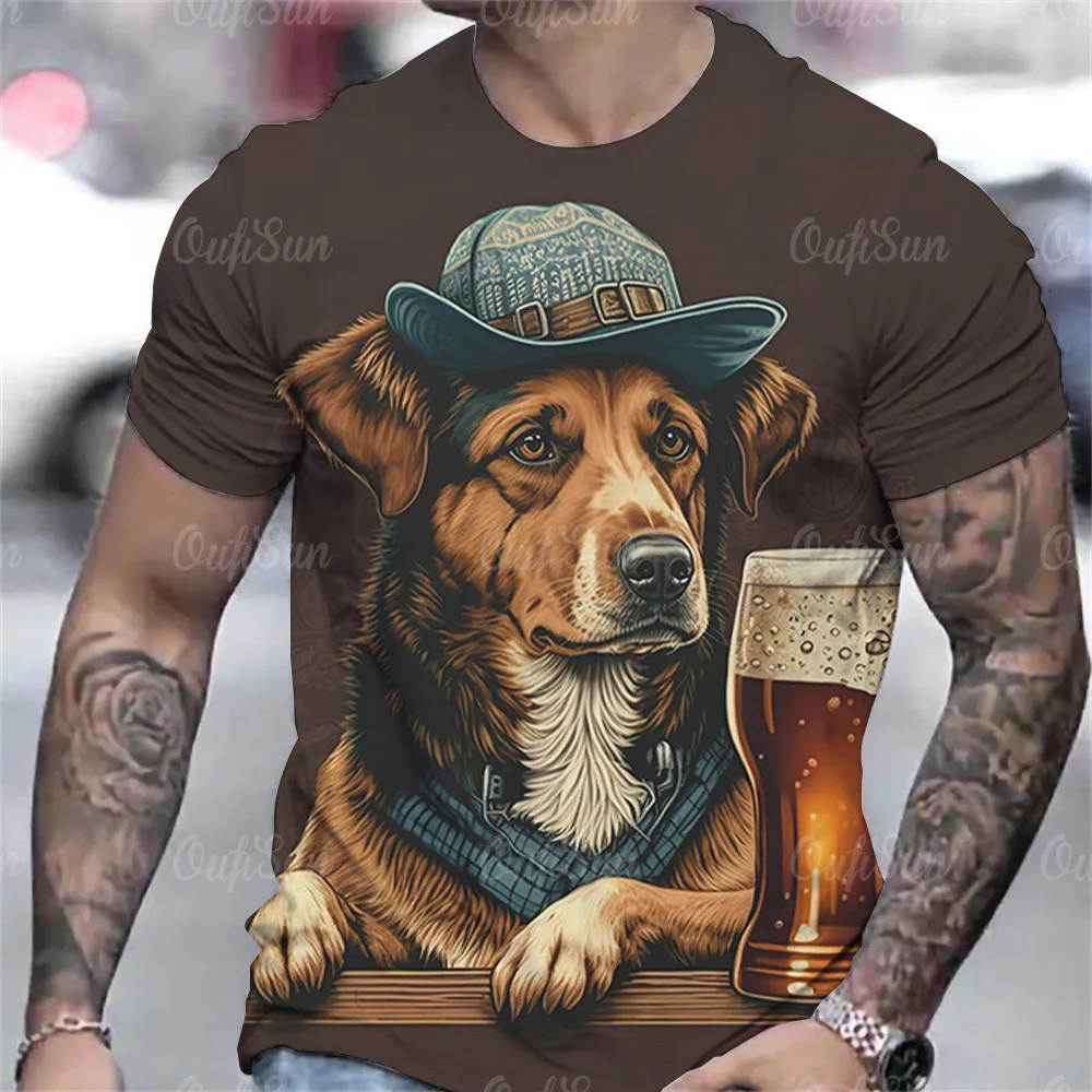 Dog Graphics T-Shirt For Men 3d Printing Tees Ferocious Animal Camisetas Pattern Short Sleeve Tops Summer Casual Men's Clothing