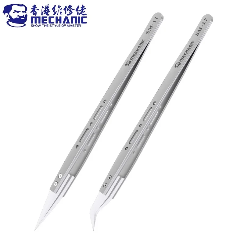 MECHANIC KS-11 SM-11/17 Professional Stainless Steel Tweezers 0.008mm Tip Non-magnetic Precise Flying Wire Phone Repair Tools