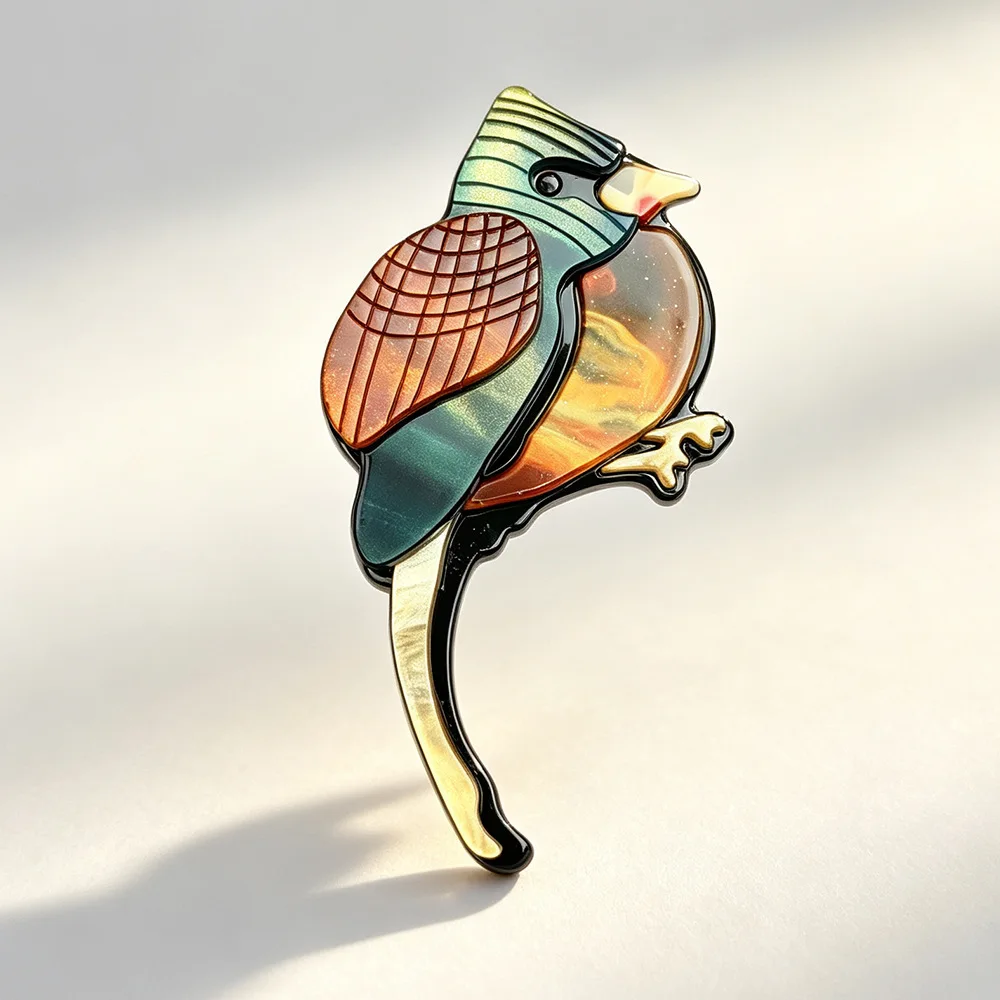 Acrylic Retro Enamel Bird Brooch with Colored Glaze - Parrot-shaped Pin