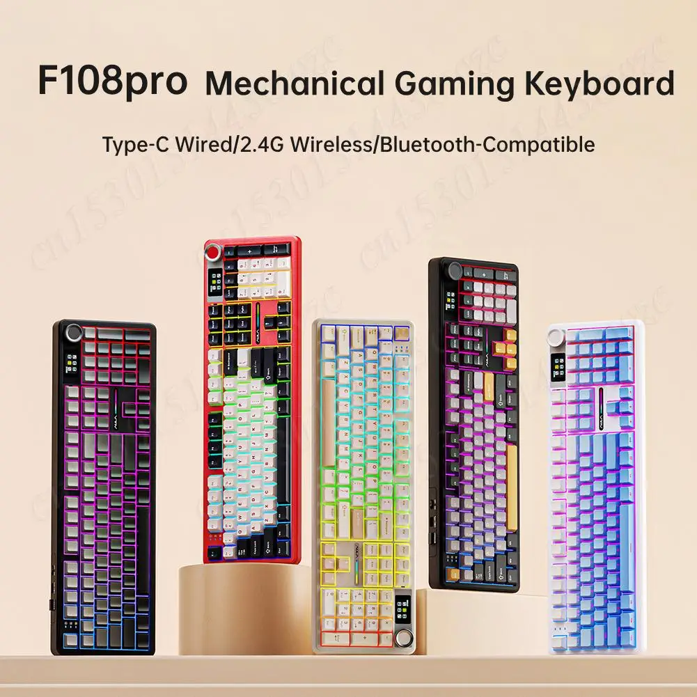 

F108-pro Wireless Gaming Keyboard Tri-Mode Bluetooth/2.4GHz/Type-C Wired Mechanical Keyboard with TFT Display PC Gamer Accessory