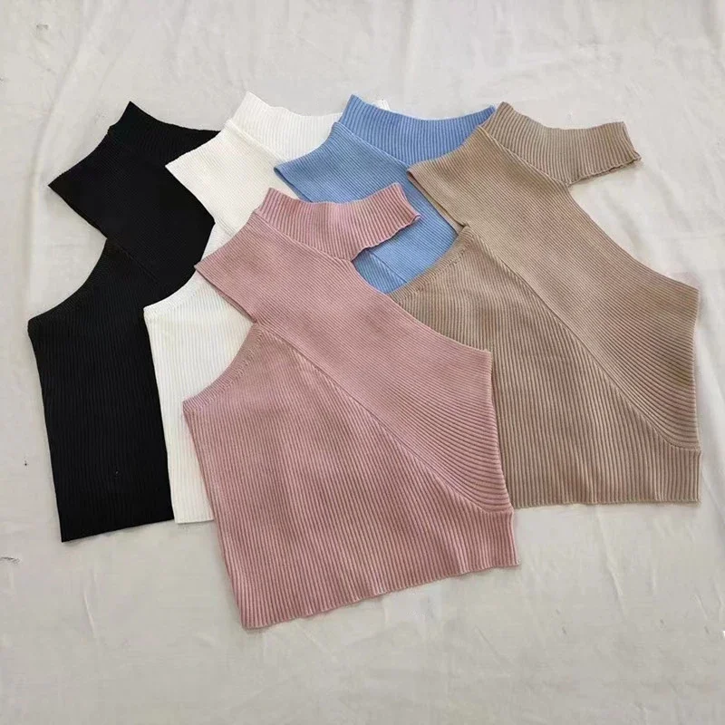 Top corto da donna con scollo a lupetto lavorato a maglia canotte Sexy Slim solide top Streetwear tinta unita per le donne 2024 primavera estate