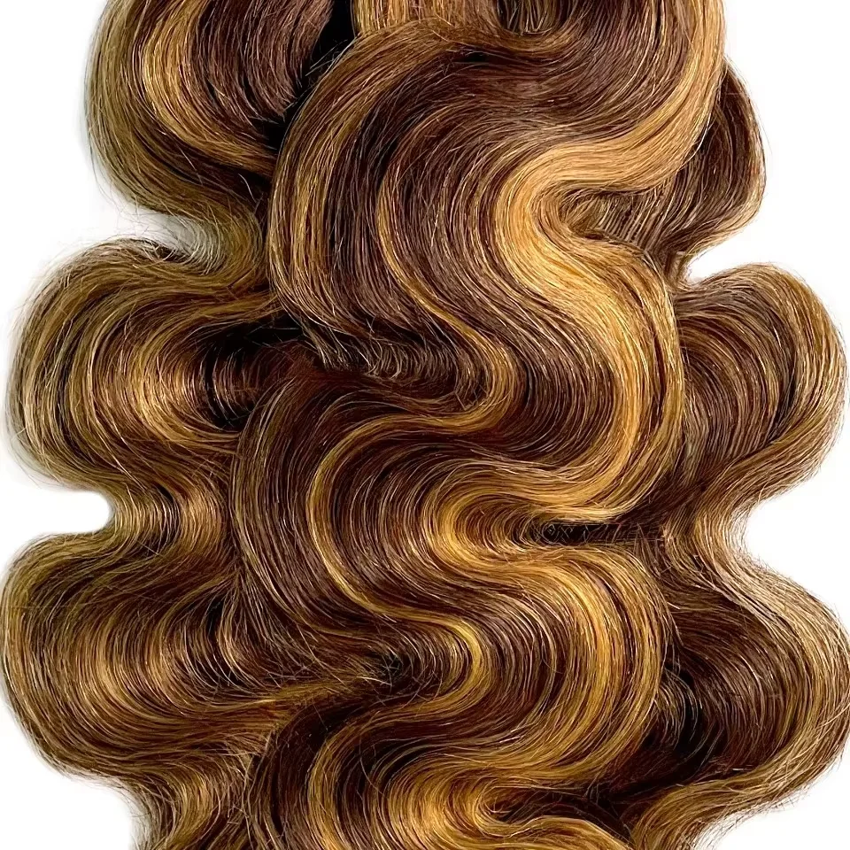 16a mel destaque ombre 4/27 onda do corpo feixes de cabelo humano 30 Polegada brasileiro colorido destaque onda água feixes de cabelo humano