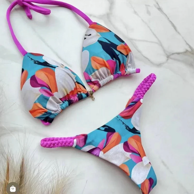 QINJOYER Women Print Swimwear Two Pieces Swimsuit Bathing Suit 2023 String Bikini Set Sexy Biquini Women Beach Wear Swim Suit