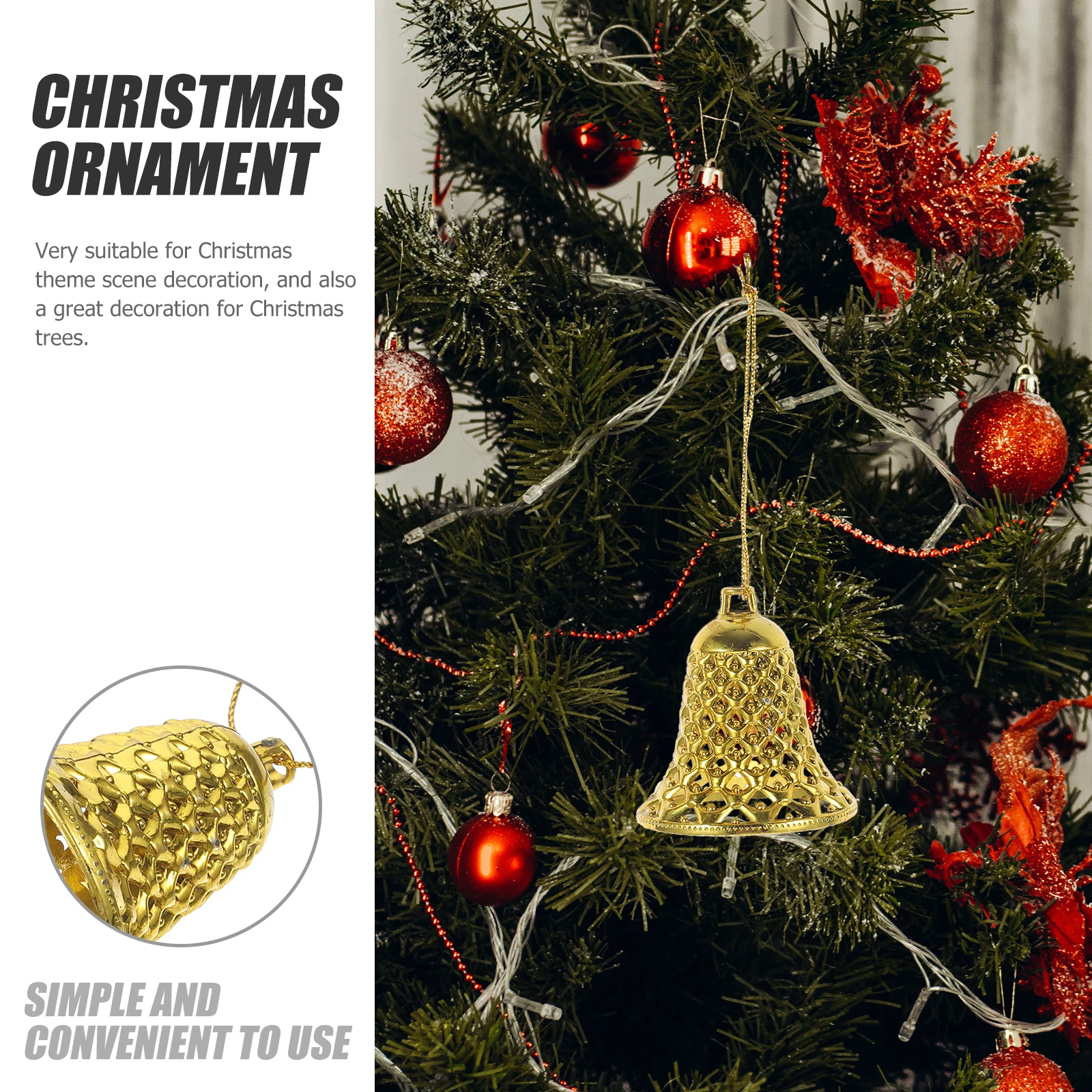 

12pcs Christmas Tree Decoration Pendant Xmas Bells Plastic Hanging Ornaments Party Wedding Holiday Home Decor Supplies Bell
