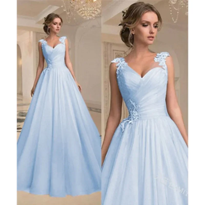 Guaze Prom Dress Long Evening Cocktail Mermaid Dress Sweet Girls Sleeveless A-line Wedding Party Dress