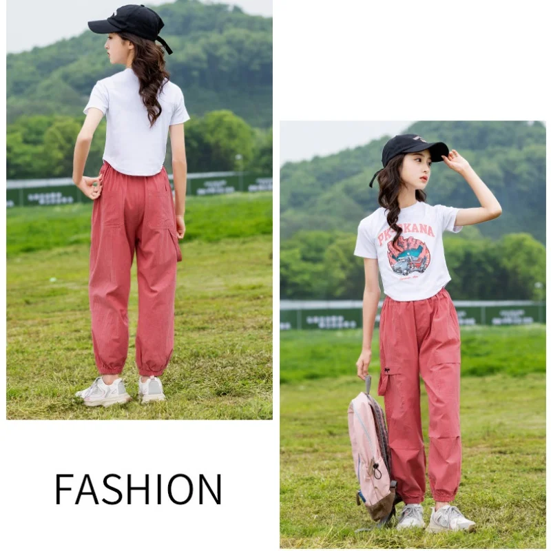 Girls Suits Summer 2024 New Children Teen Girls Clothes Fashion Short-Sleeved T-Shirts Overalls Suits Kids T-shirt Trousers Sets